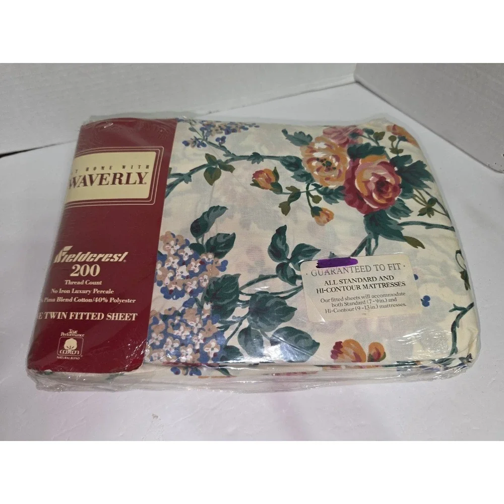 vintage Waverly Fieldcrest twin fitted sheet floral pattern NOS Sealed